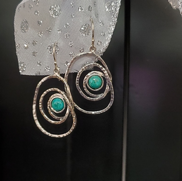 Sterling Silver Turquoise Modern Dangle Earrings YAM Artisan-Created - Picture 4 of 10